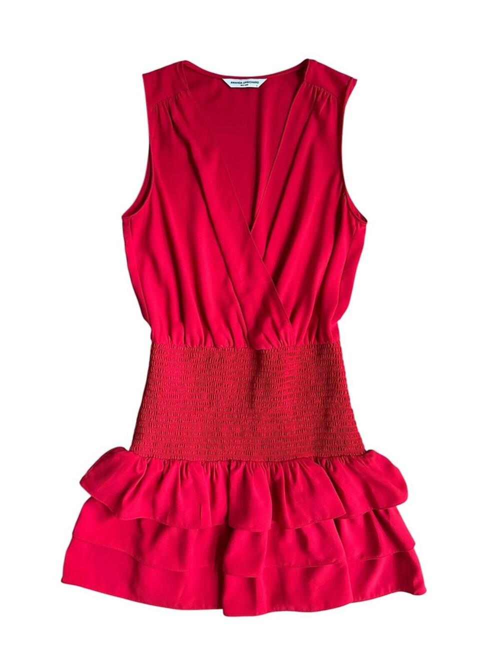 Amanda Uprichard Chantal Red Sleeveless Tiered Smocked Mini Dress